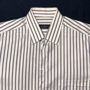 Canali Sz 17 Purple Stripe Cotton Dress Shirt